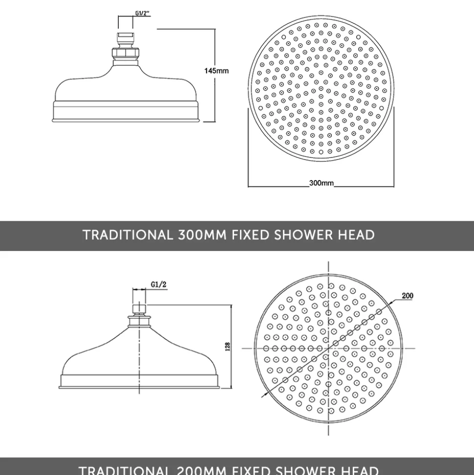 Butler & Rose Edith Concealed Shower Valve, Fixed Shower Head & Slide Rail Kit