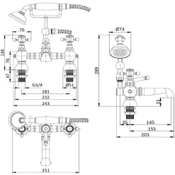 Butler & Rose Eliza Crosshead Deck Mounted Bath Shower Mixer Tap