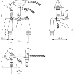 Butler & Rose Eliza Lever Deck Mounted Bath Shower Mixer Tap
