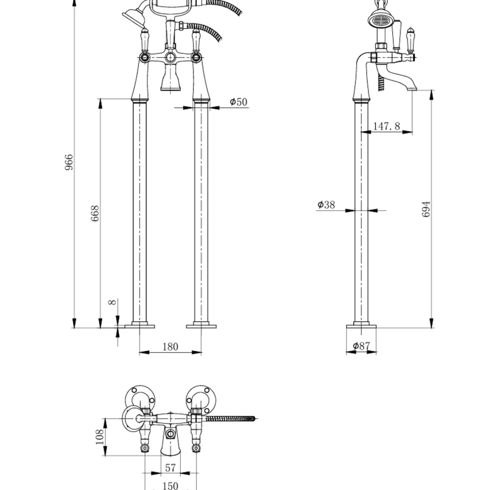 Butler & Rose Eliza Lever Freestanding Bath Shower Mixer Tap