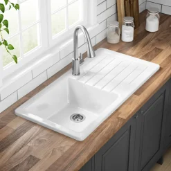 Butler & Rose Farmhouse 1 Bowl White Ceramic Kitchen Sink with Reversible Drainer - 1000 x 500mm