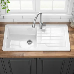 Butler & Rose Farmhouse 1 Bowl White Ceramic Kitchen Sink with Reversible Drainer - 1000 x 500mm