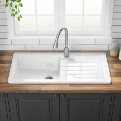 Butler & Rose Farmhouse 1 Bowl White Ceramic Kitchen Sink with Reversible Drainer - 1000 x 500mm