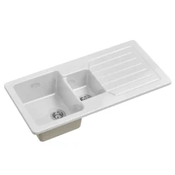 Butler & Rose Farmhouse 1.5 Bowl White Ceramic Kitchen Sink with Reversible Drainer - 1000mm x 500mm