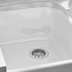 Butler & Rose Fireclay Ceramic White Double Belfast Kitchen Sink, Tap & Waste