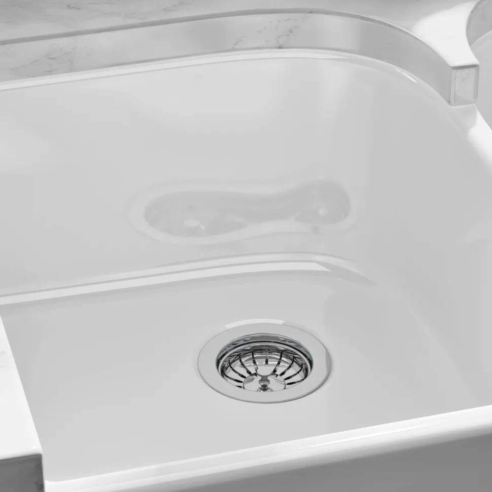 Butler & Rose Fireclay Ceramic White Double Belfast Kitchen Sink, Tap & Waste