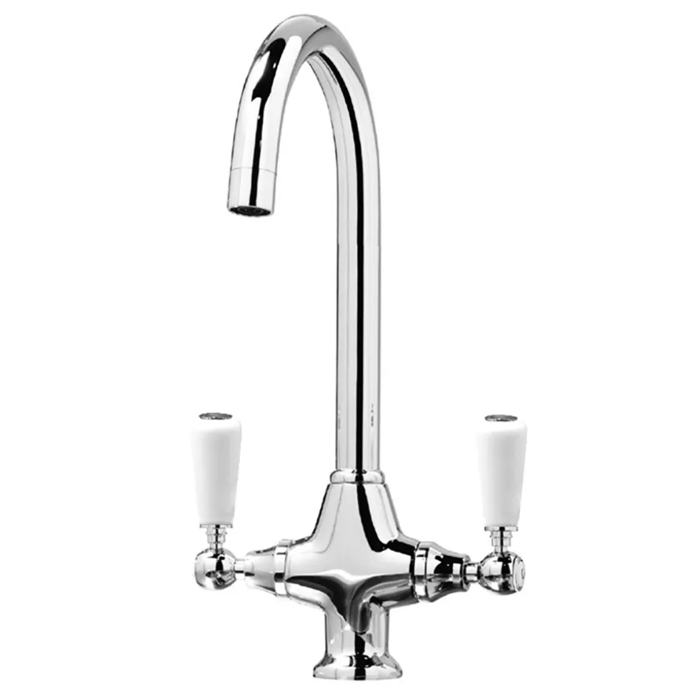 Butler & Rose Fireclay Ceramic White Double Belfast Kitchen Sink, Tap & Waste