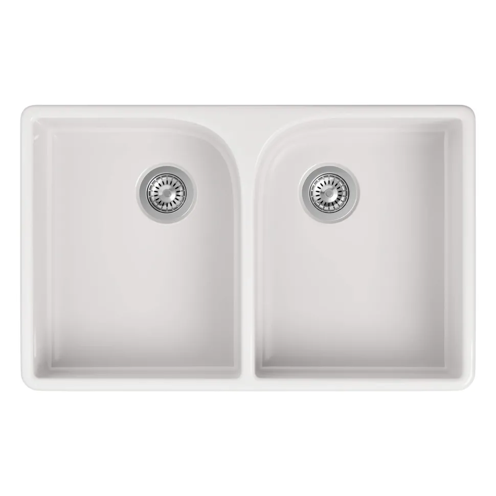 Butler & Rose Fireclay Ceramic White Double Belfast Kitchen Sink, Tap & Waste