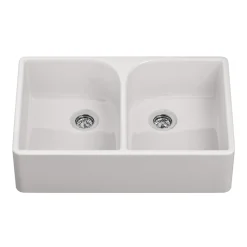 Butler & Rose Fireclay Ceramic White Double Belfast Kitchen Sink, Tap & Waste