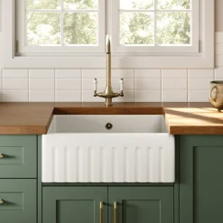 Butler & Rose Fluted Ceramic Fireclay Belfast / Butler Kitchen Sink - 595 x 450mm