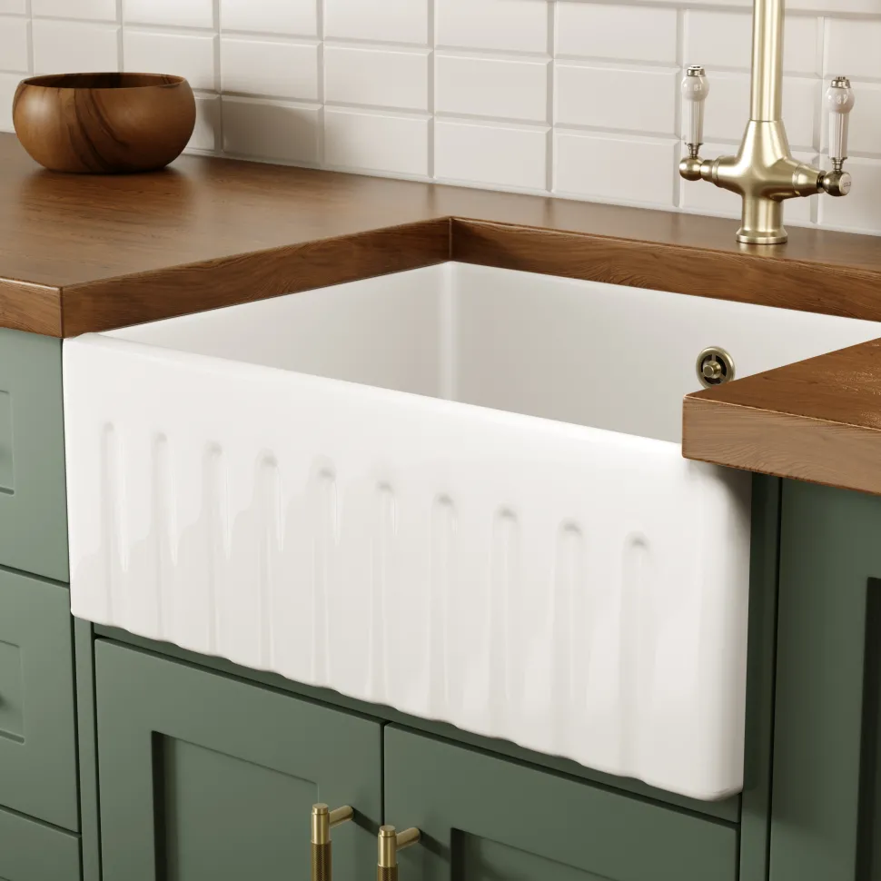 Butler & Rose Fluted Ceramic Fireclay Belfast / Butler Kitchen Sink - 595 x 450mm