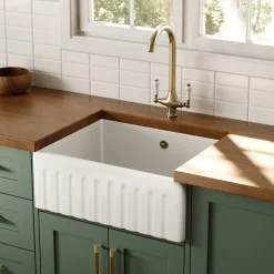 Butler & Rose Fluted Ceramic Fireclay Belfast / Butler Kitchen Sink - 595 x 450mm