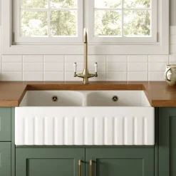 Butler & Rose Fluted Ceramic Fireclay Double Belfast / Butler Kitchen Sink - 795 x 500mm