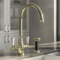 Butler & Rose Ivy Twin Lever Mono Kitchen Mixer Tap with Pull-Out Rinse