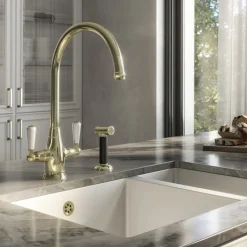 Butler & Rose Ivy Twin Lever Mono Kitchen Mixer Tap with Pull-Out Rinse