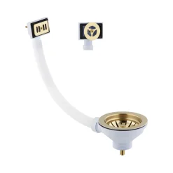 Butler & Rose 90mm Basket Strainer Kitchen Sink Waste, Overflow Pipework & Cover - Brushed Brass