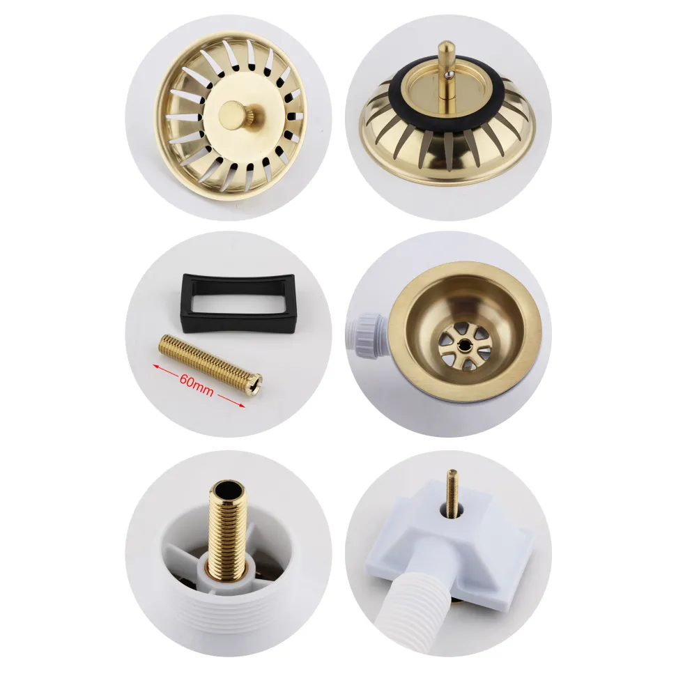 Butler & Rose 90mm Basket Strainer Kitchen Sink Waste, Overflow Pipework & Cover - Brushed Brass