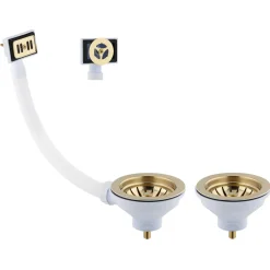Butler & Rose 90mm Brushed Brass Basket Strainer Waste and Overflow Bundle for 1.5 & 2 Bowl Kitchen Sinks