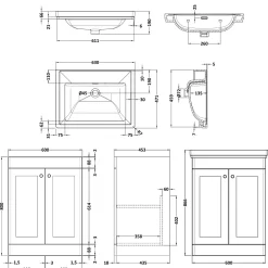 Butler & Rose Ophelia 600mm Floorstanding 2 Door Vanity Unit & Basin