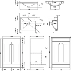Butler & Rose Ophelia 500mm Floorstanding 2 Door Vanity Unit & Basin