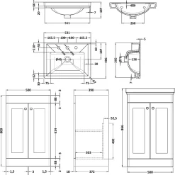Butler & Rose Ophelia 500mm Floorstanding 2 Door Vanity Unit & Basin