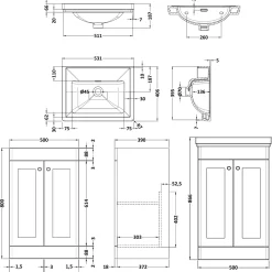Butler & Rose Ophelia 500mm Floorstanding 2 Door Vanity Unit & Basin