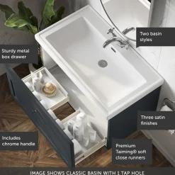 Butler & Rose Ophelia 800mm Wall Mounted 1 Drawer Vanity Unit & Basin