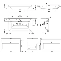 Butler & Rose Ophelia 800mm Wall Mounted 1 Drawer Vanity Unit & Basin