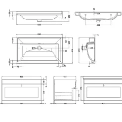 Butler & Rose Ophelia 800mm Wall Mounted 1 Drawer Vanity Unit & Basin
