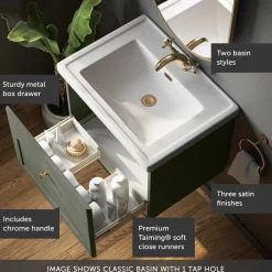 Butler & Rose Ophelia 600mm Wall Mounted 1 Drawer Vanity Unit & Basin