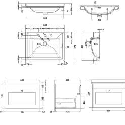 Butler & Rose Ophelia 600mm Wall Mounted 1 Drawer Vanity Unit & Basin
