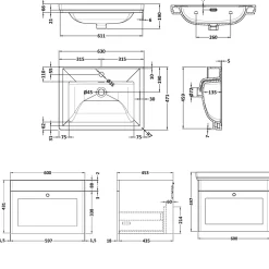 Butler & Rose Ophelia 600mm Wall Mounted 1 Drawer Vanity Unit & Basin