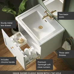 Butler & Rose Ophelia 600mm Wall Mounted 1 Drawer Vanity Unit & Basin