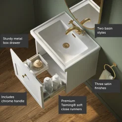 Butler & Rose Ophelia 500mm Wall Mounted 1 Drawer Vanity Unit & Basin