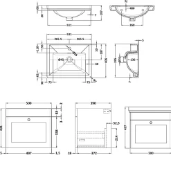 Butler & Rose Ophelia Traditional Toilet & 500mm Wall Hung Vanity Unit Bathroom Suite
