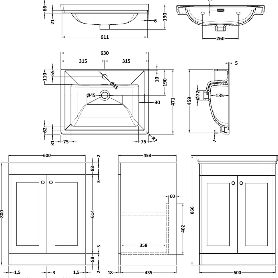 Butler & Rose Ophelia Traditional Toilet & 600mm Floorstanding Vanity Unit Bathroom Suite