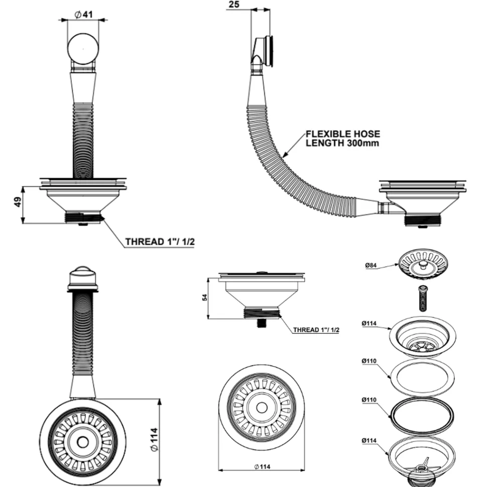 Butler & Rose Premium 90mm 1.5 & 2 Bowl Kitchen Sink Strainer Wastes with Round Overflow