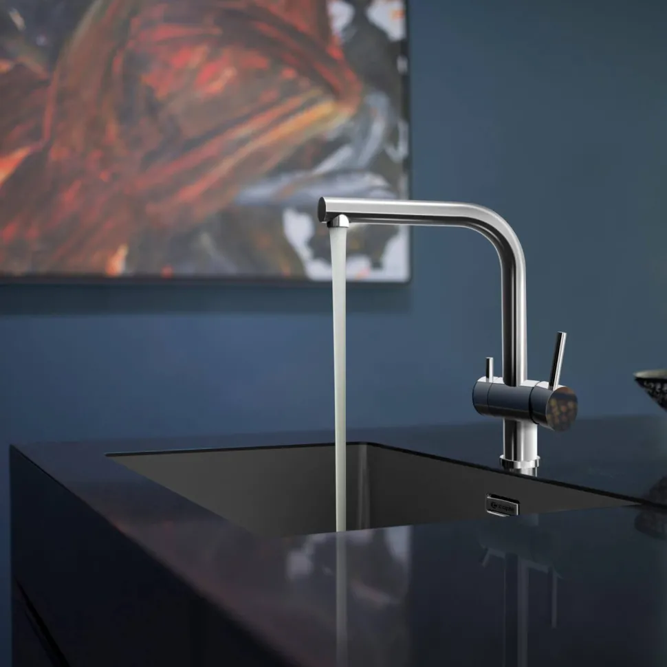 Caple Atmore Puriti Twin Lever Mono Kitchen Mixer & Cold Filtered Water Tap - Chrome