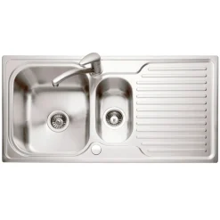 Caple Dove 1.5 Bowl Satin Stainless Steel Sink & Waste Kit with Reversible Drainer - 1000 x 500mm