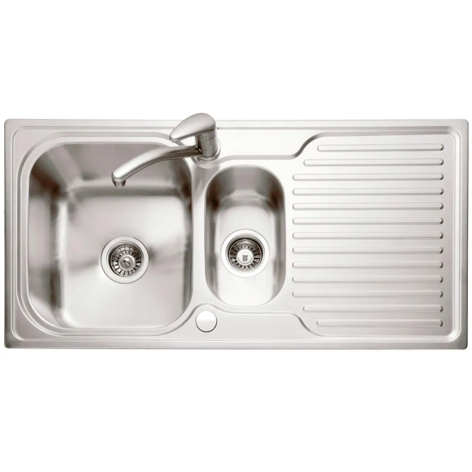 Caple Dove 1.5 Bowl Satin Stainless Steel Sink & Waste Kit with Reversible Drainer - 1000 x 500mm