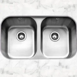 Caple Form 2 Bowl Undermount Satin Stainless Steel Sink & Waste Kit - 791 x 458mm