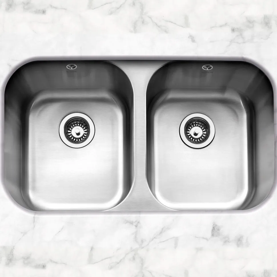 Caple Form 2 Bowl Undermount Satin Stainless Steel Sink & Waste Kit - 791 x 458mm