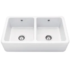 Caple Kempton Large Double Bowl White Ceramic Belfast Kitchen Sink - 795 x 465mm