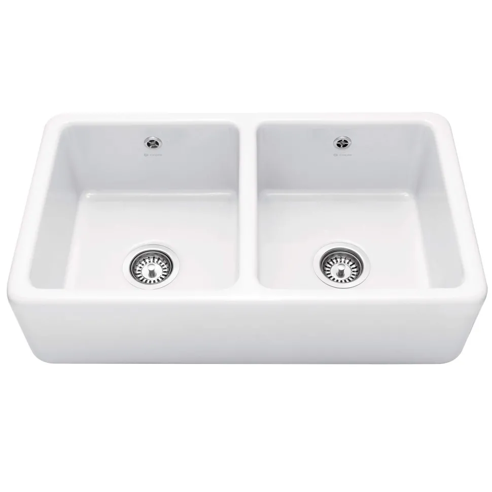 Caple Kempton Large Double Bowl White Ceramic Belfast Kitchen Sink - 795 x 465mm