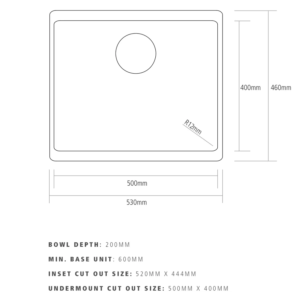 Caple Leesti 1 Bowl Inset or Undermount Granite Composite Kitchen Sink & Waste Kit - 530 x 460mm