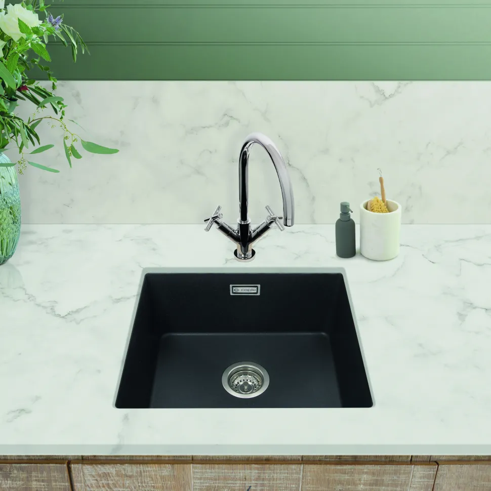 Caple Leesti 1 Bowl Inset or Undermount Granite Composite Kitchen Sink & Waste Kit - 530 x 460mm