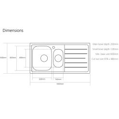 Caple Lyon 1.5 Bowl Satin Stainless Steel Sink & Waste Kit - 1000 x 500mm