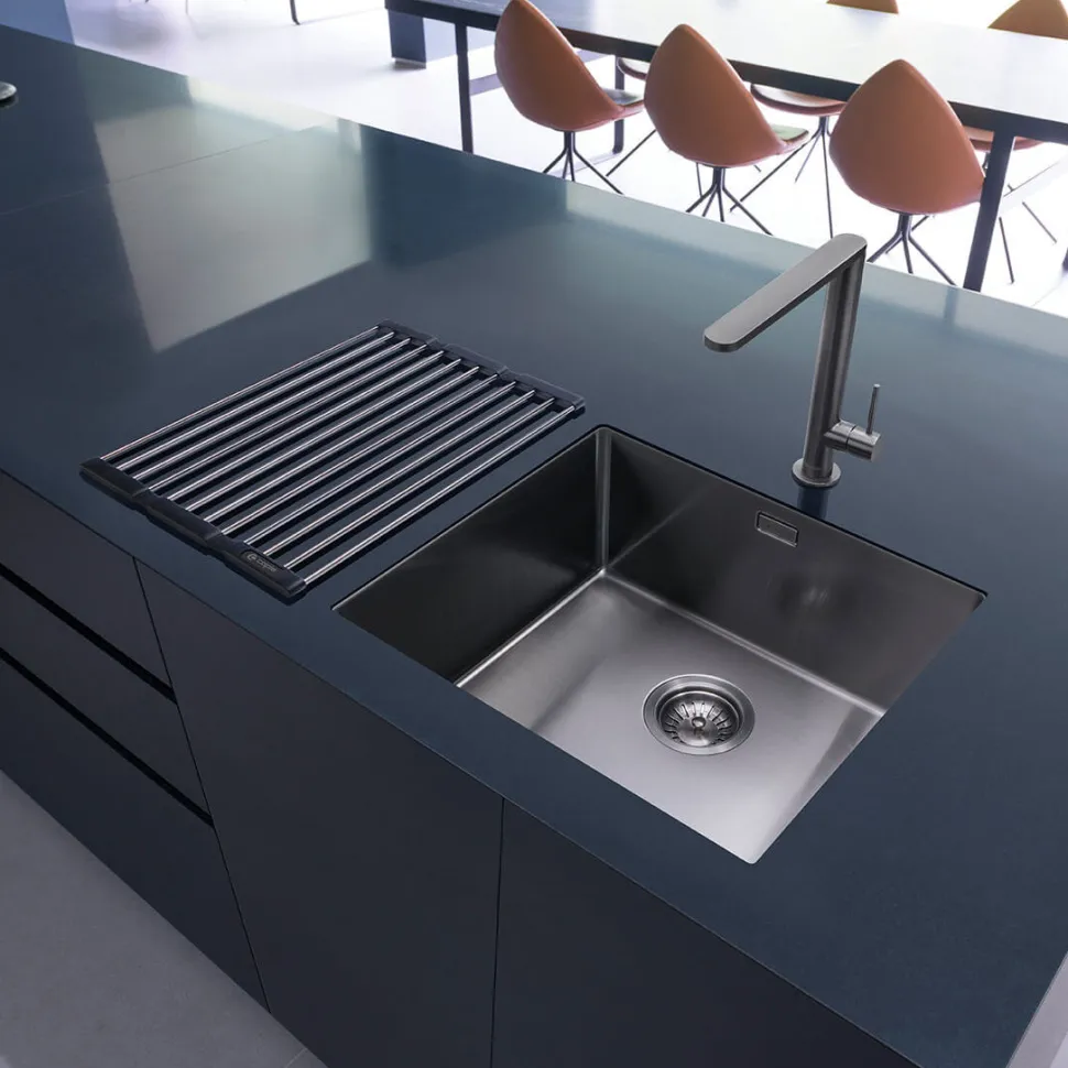 Caple Mode 1 Bowl Inset or Undermount Gunmetal Brushed Stainless Steel Sink & Waste Kit - 490 x 440mm