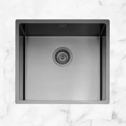Caple Mode 1 Bowl Inset or Undermount Gunmetal Brushed Stainless Steel Sink & Waste Kit - 490 x 440mm