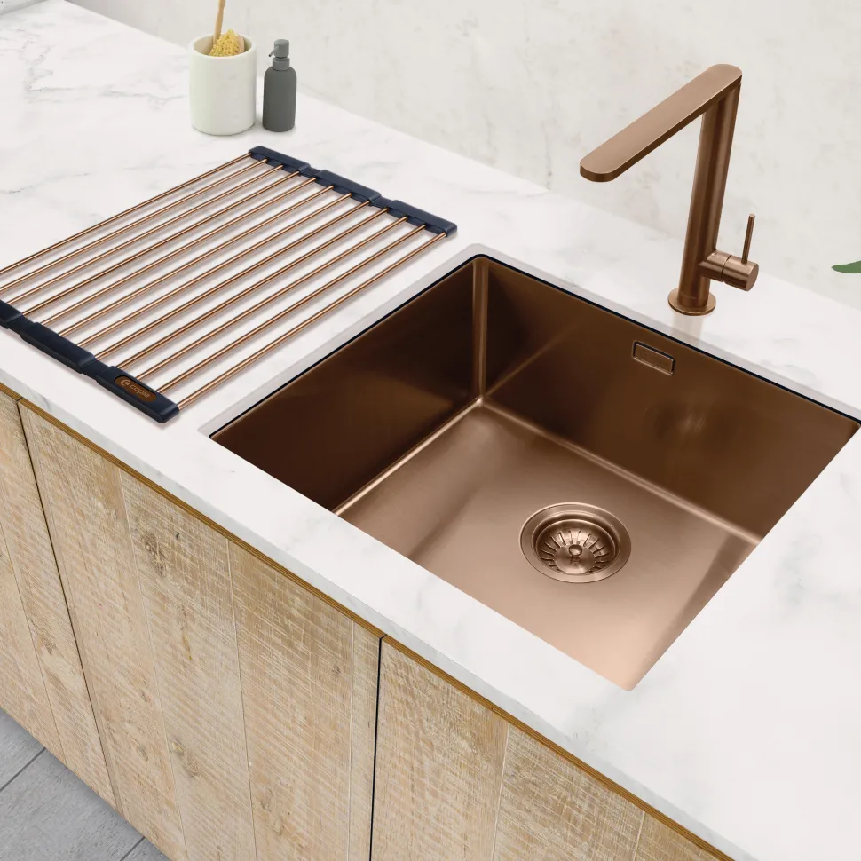 Caple Mode 1 Bowl Inset or Undermount Copper Brushed Stainless Steel Sink & Waste Kit - 490 x 440mm